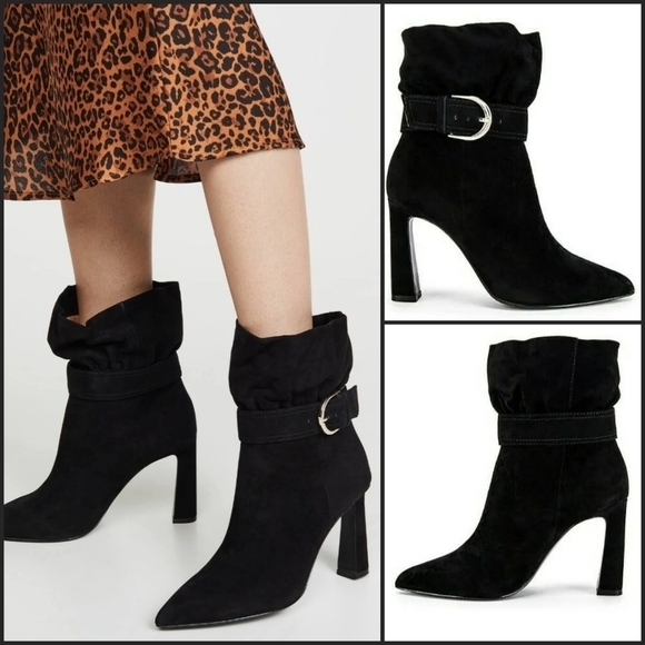 Joie Alby Black Suede Belted Ankle Boots - Picture 1 of 10